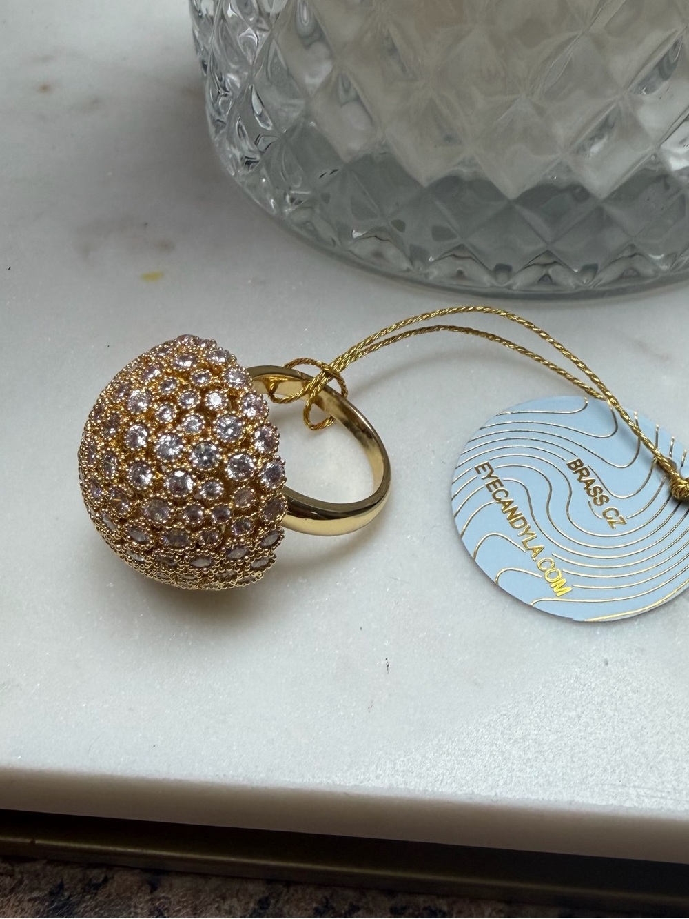 Eye Candy Gold Pavé Dome Cocktail Ring with Clear Stones Size 9